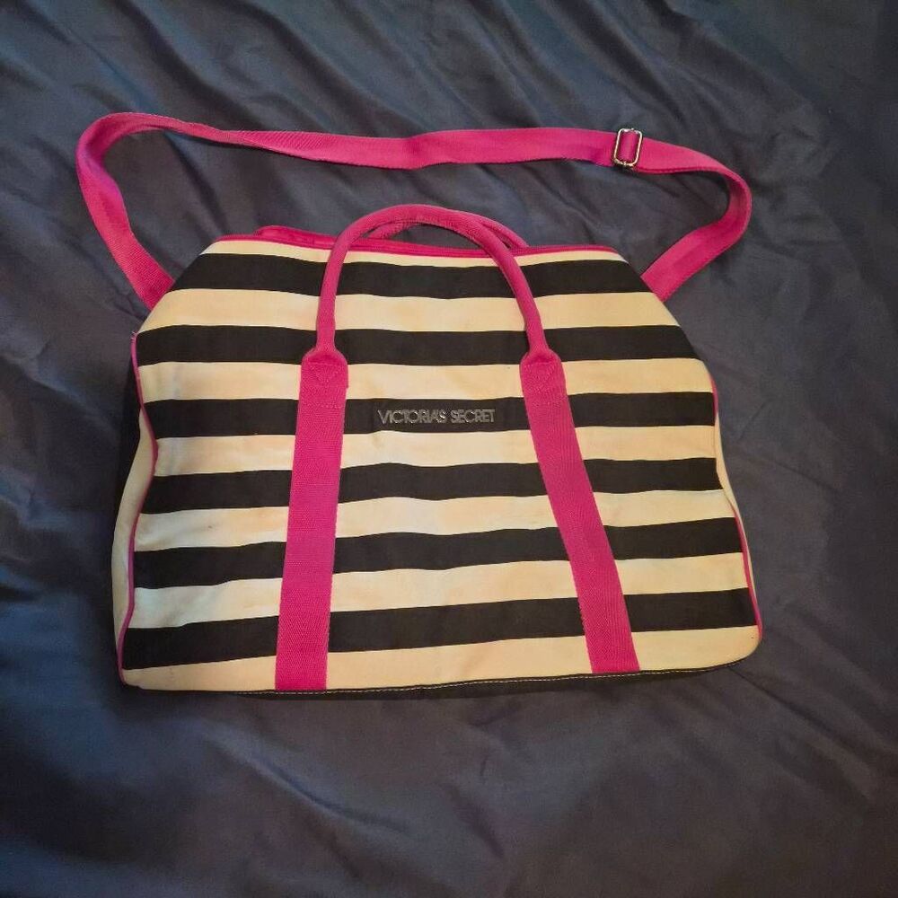 Victoria's Secret Striped Weekend Travel Bag: Large Duffle Vacation Tote Sexy